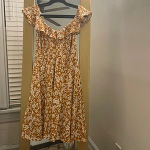 Strapless Old Navy dress. Burnt orange with cream floral patterns.